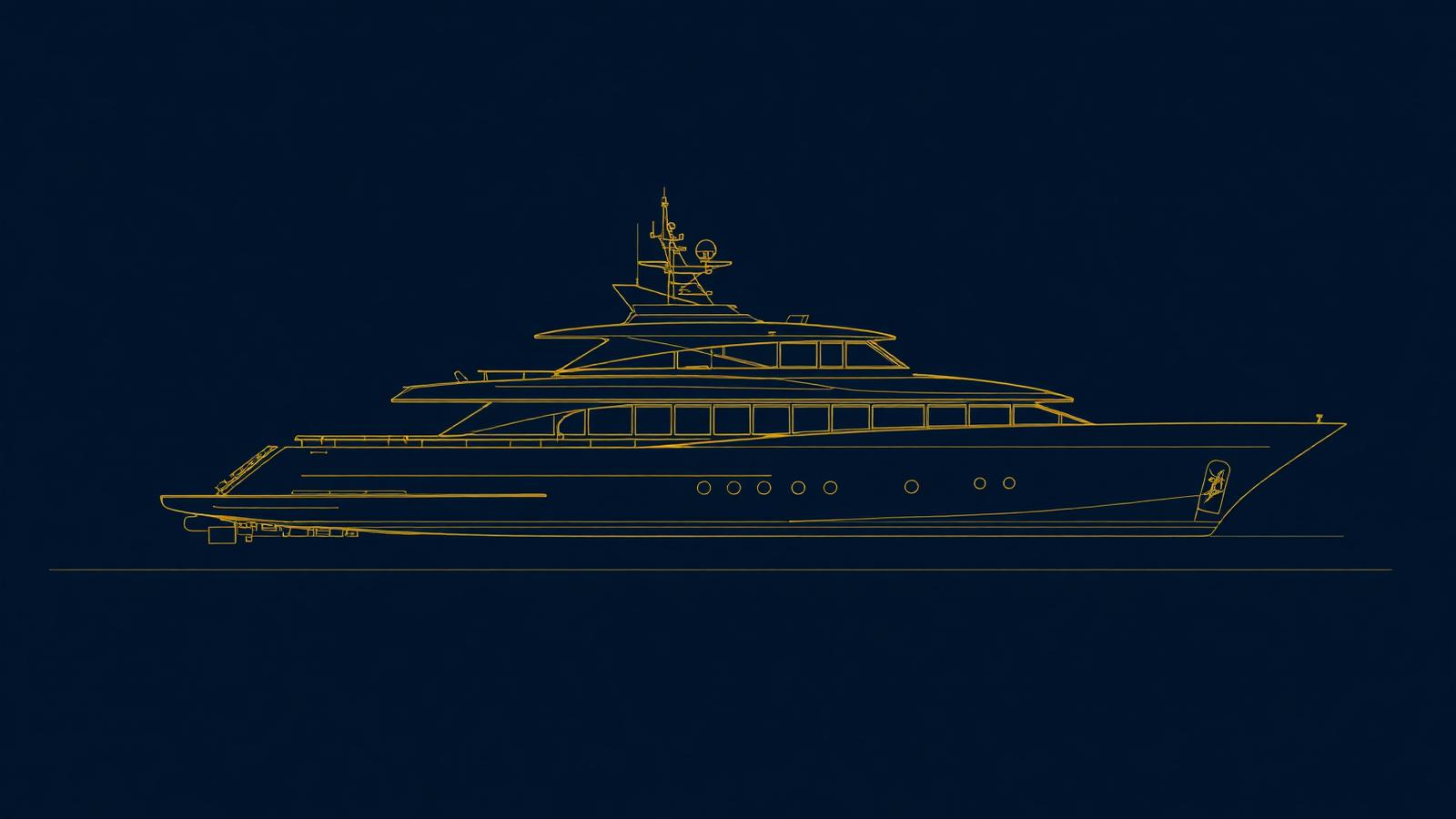 Technical yacht drawing of a custom superyacht general arrangement
